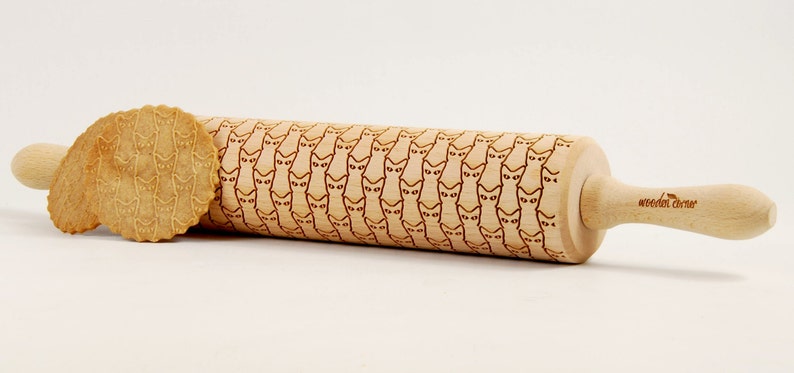 No. R097 CATS No. 2 Embossing rolling pin Engraved rolling pin Art Deco Cats image 6
