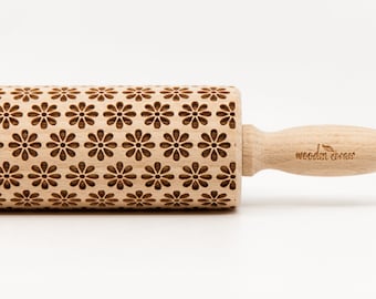 No. R018 SPRING full of FLOWERS embossing rolling pin, Engraved Rolling Pin, Embossed Rolling Pin, Wooden Rolling pin