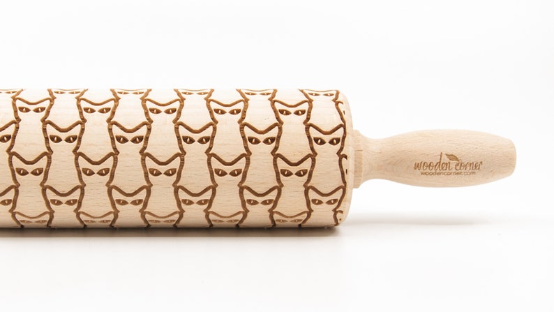 No. R097 CATS No. 2 Embossing rolling pin Engraved rolling pin Art Deco Cats image 1