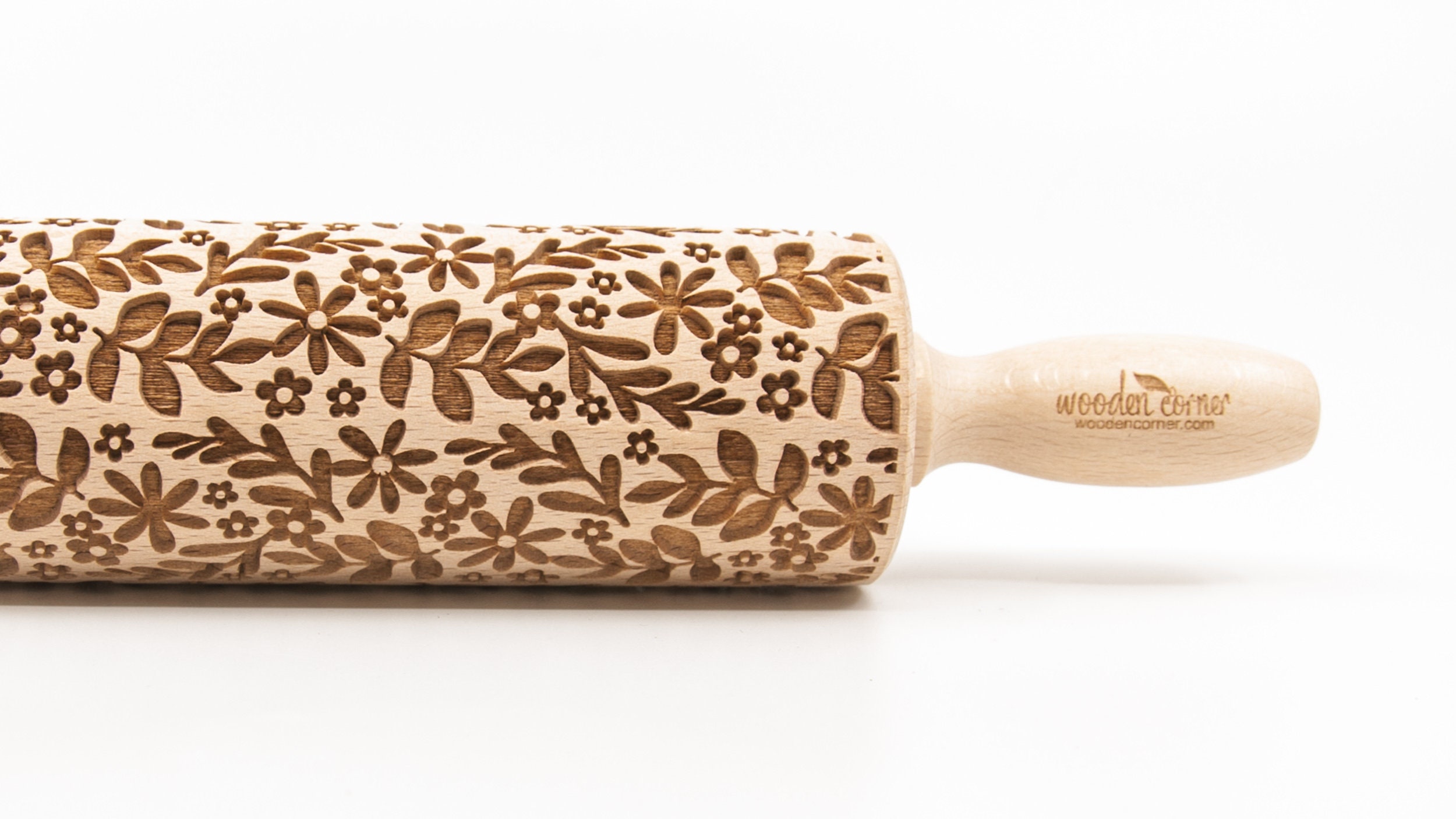 No. R256 FLOWERS & LEAVES - Rolling Pin, Embossed rolling pin