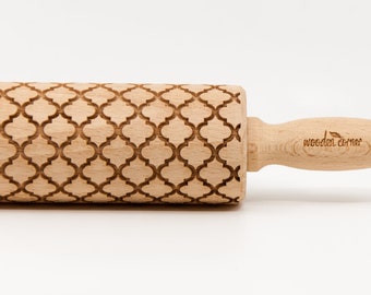 No. R073 ALHAMBRA 3 ANDALUSIA, Rolling Pin, Engraved Rolling, Embossed rolling pin, Wooden Rolling pin