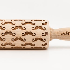 No. R240 MUSTACHE pattern, Rolling Pin, Engraved Rolling, Rolling Pin, Embossed rolling pin, Wooden Rolling pin image 1