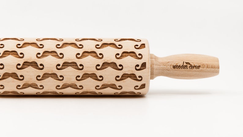 No. R240 MUSTACHE pattern, Rolling Pin, Engraved Rolling, Rolling Pin, Embossed rolling pin, Wooden Rolling pin image 1