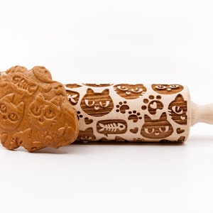 No. R196 CATS 8 pattern, Rolling Pin, Engraved Rolling, Rolling Pin, Embossed rolling pin, Wooden Rolling pin image 3