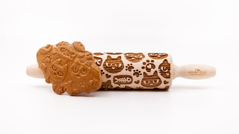 No. R196 CATS 8 pattern, Rolling Pin, Engraved Rolling, Rolling Pin, Embossed rolling pin, Wooden Rolling pin image 3