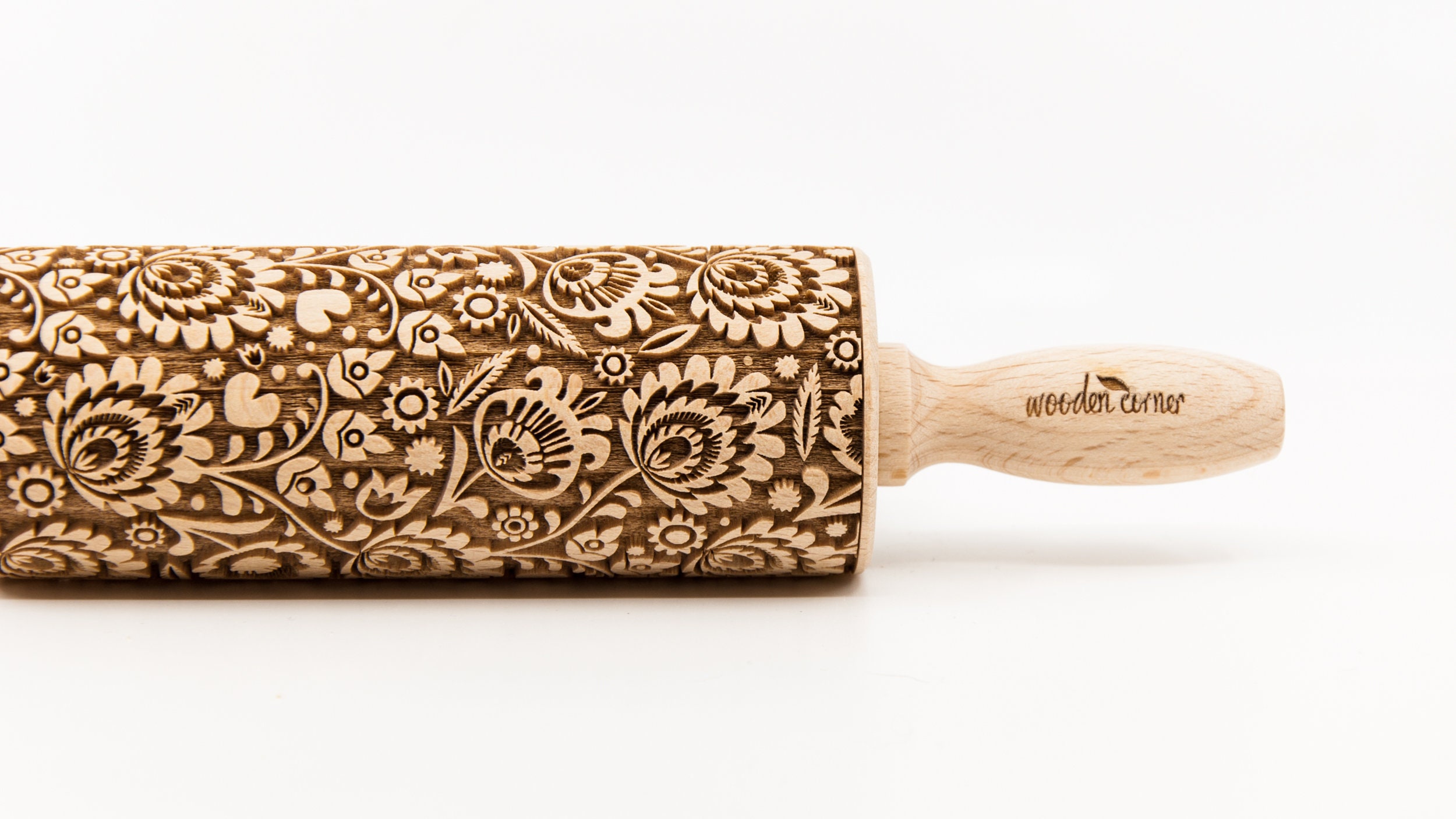 No. R342 POLISH FOLK FLOWERS 2 Negative version Rolling Pin, Engraved  Rolling, Rolling Pin, Embossed rolling pin, Wooden Rolling pin