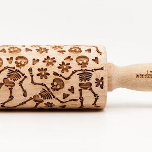 No. R299 SKELETON HALLOWEEN pattern, Rolling Pin, Engraved Rolling, Rolling Pin, Embossed rolling pin, Wooden Rolling pin image 1