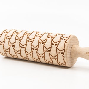 No. R097 CATS No. 2 Embossing rolling pin Engraved rolling pin Art Deco Cats image 2