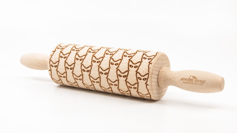 No. R097 CATS No. 2 Embossing rolling pin Engraved rolling pin Art Deco Cats image 2