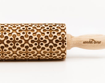 No. R142 GEOMETRIC 4 - Embossing rolling pin, Engraved Rolling Pin, Embossed Rolling Pin, Wooden Rolling pin