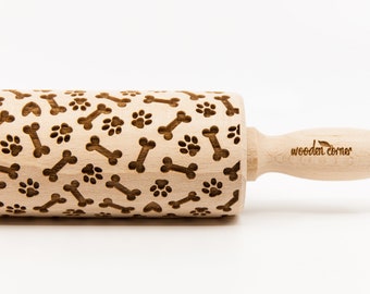 No. R283 DOGS pattern, Rolling Pin, Engraved Rolling, Rolling Pin, Embossed rolling pin, Wooden Rolling pin