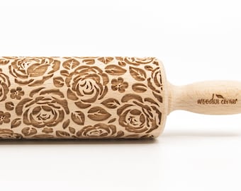 No. R016 Shabby chic VINTAGE ROSES MIDI Rolling Pin, Engraved Rolling Pin, Embossed Rolling Pin Rolling, Wooden Rolling pin
