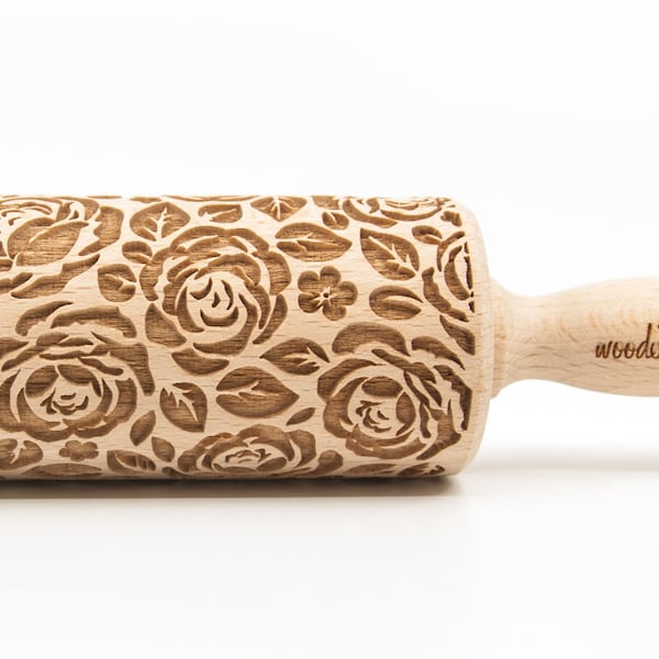 No. R016 Shabby chic VINTAGE ROSES MIDI Rolling Pin, Engraved Rolling Pin, Embossed Rolling Pin Rolling, Wooden Rolling pin