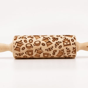 No. R090 COFFEE TIME MIX Rolling Pin, Engraved Rolling Pin, Rolling Pin, Embossed Cookies, Wooden Rolling pin image 4