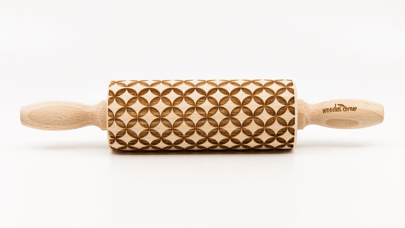 No. R212, GEOMETRIC 9 pattern, Rolling Pin, Engraved Rolling, Rolling Pin, Embossed rolling pin, Wooden Rolling pin image 2