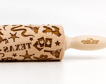 No. R349 USA TEXAS - Rolling Pin, Embossed rolling pin, Wooden roller engraved, Embossing Cookies, Wooden Toys, Stamp, Baking Gift