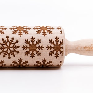 No. R307 SNOWFLAKES 4, Rolling Pin, Engraved Rolling, Rolling Pin, Embossed rolling pin, Wooden Rolling pin image 1