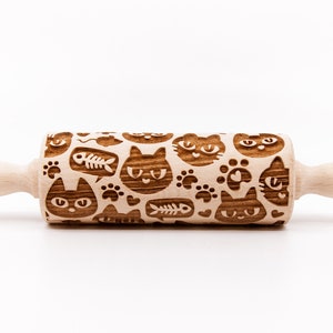 No. R196 CATS 8 pattern, Rolling Pin, Engraved Rolling, Rolling Pin, Embossed rolling pin, Wooden Rolling pin image 2