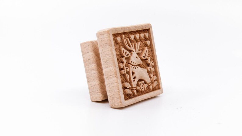 No. S163 DEER 2, Wooden stamp deeply engraved, deer, gift, Wooden Toys, Stamp, Baking Gift, image 2