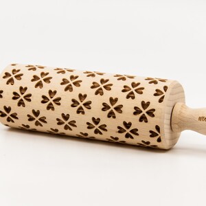 No. R152 FLOWER HEARTS Rolling Pin, Engraved Rolling Pin, Rolling Pin, Embossed Cookies, Wooden rolling pin, nudelholz image 2