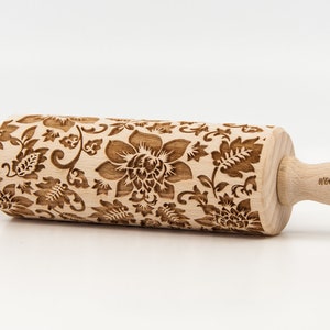 No. R024 SHABBY CHIC vintage flowers 1 Rolling Pin Engraved Rolling Pin Embossed Rolling Pin Wooden Rolling pin image 2