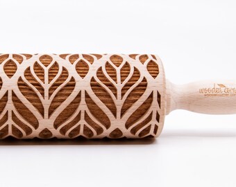 No. R252 ETHNIC LEAVES2  , Embossed rolling pin, Wooden roller engraved, Embossing Cookies, Wooden Toys,Stamp, Baking Gift, Birthday