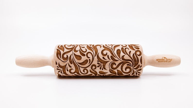 No. R006 Folk pattern folk flowers. Embossing Rolling pin, engraved rolling pin image 4