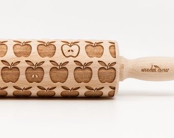 No. R120 APPLE PIE pattern, Engraved Rolling Pin, Embossed Rolling Pin, Wooden Rolling pin