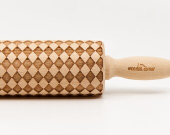 No. R260 RHOMBUS pattern Rolling Pin, Engraved Rolling, Rolling Pin, Embossed rolling pin, Wooden Rolling pin