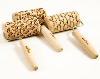 CHOOSE ANY 3 of all our patterns - Set of 3 One handle or MIDI rolling pins