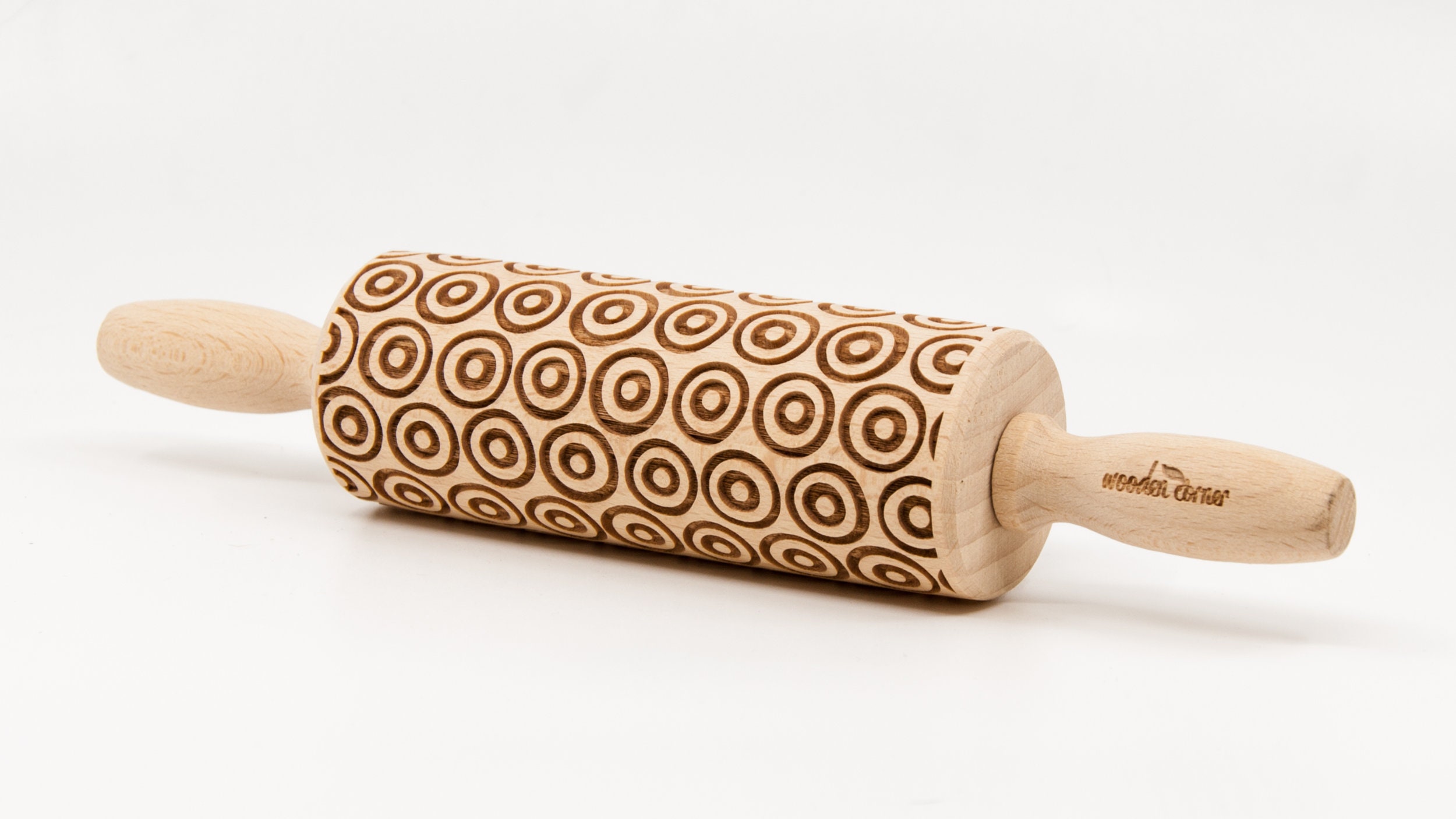 No R293 Double Circles Pattern Rolling Pin Engraved Rolling