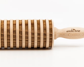 No. R056 STRIPS - Rolling Pin, Engraved Rolling, Rolling Pin, Embossed rolling pin, Wooden Rolling pin