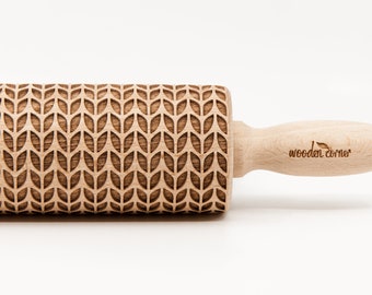 No. R048 WEAVE WOOL Rolling Pin, Embossed rolling pin, Wooden roller engraved, Embossing Cookies, Wooden Toys,Stamp, Baking Gift, Birthday