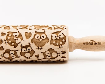 N. R270 GUFI 3 - Mattarello, Mattarello goffrato, Rullo in legno inciso, Biscotti goffrati, Giocattoli in legno, Timbro, Regalo di pasticceria, Compleanno
