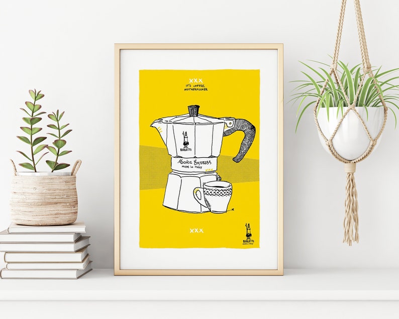 Coffee Poster Italian vintage Coffee Maker Print Bialetti Etsy