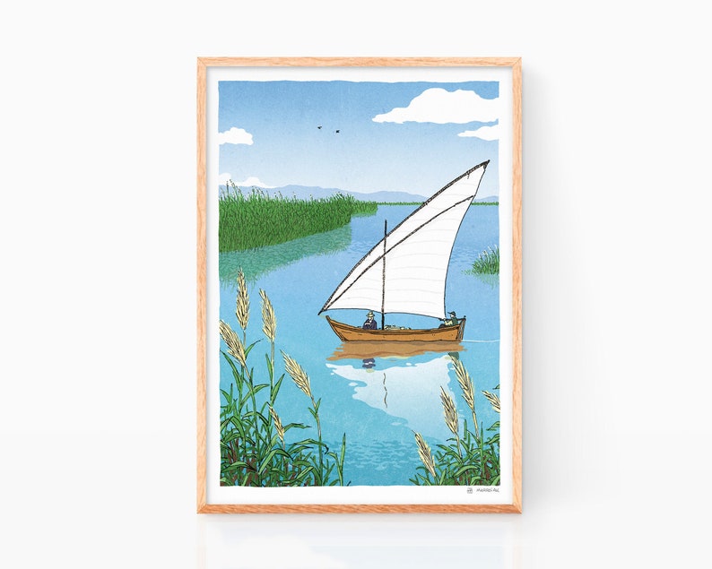 Nature painting Spain Travel Posters Valencia illustration Wall Art Souvenir gift Albufera de Val\u00e8ncia Print Albufera drawing