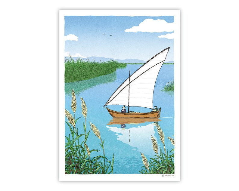 Nature painting Spain Travel Posters Valencia illustration Wall Art Souvenir gift Albufera de Val\u00e8ncia Print Albufera drawing