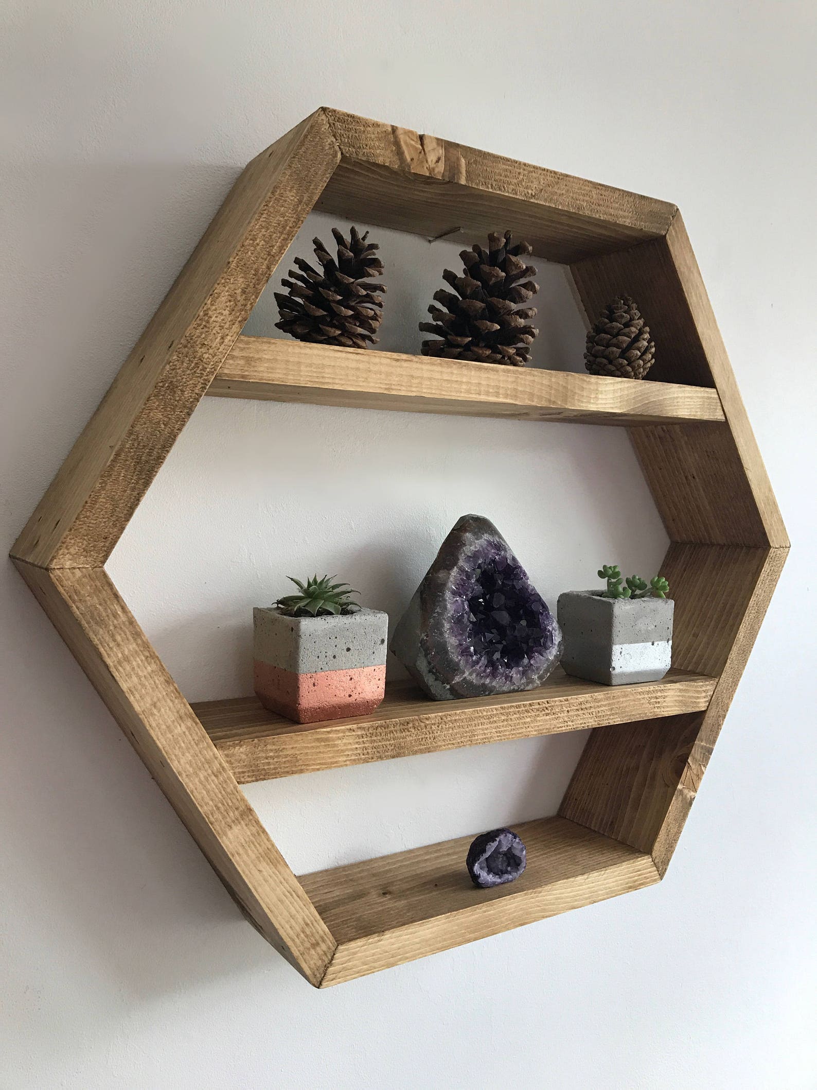Hexagon Shelf, Shelf, Hexagonal Shelf, Rustic Shelf, Wood Shelf, Geometric, Crystal