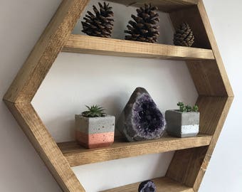 hexagon shelf, honeycomb shelf, hexagonal shelf, rustic shelf, wood shelf, geometric, crystal shelf, display shelf, hexagon, triangle shelf