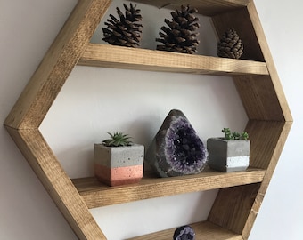 Hexagon shelf, honeycomb shelf, hexagonal shelf, rustic shelf, wood shelf, geometric, crystal shelf, display shelf, hexagon, triangle shelf