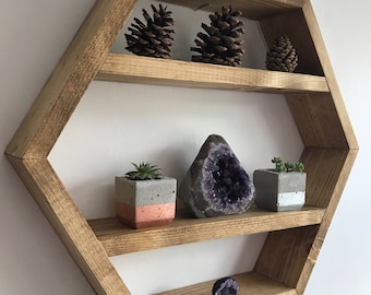 hexagon shelf, honeycomb shelf, hexagonal shelf, rustic shelf, wood shelf, geometric, crystal shelf, display shelf, hexagon, triangle shelf