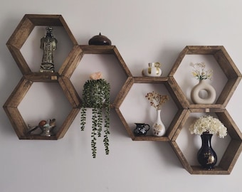 Large Hexagon shelf, hexagon shelf, honeycomb shelf, honeycomb shelves, floating hexagon shelf, floating honeycomb shelves, LoveLifeWood
