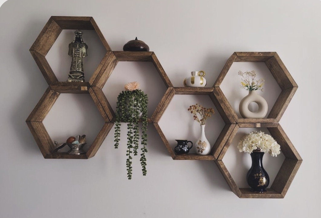 ハニカムフローティングシェルフ、六角形の木製収納棚 - Etsy 日本