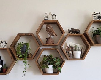 Large Hexagon shelf, box shelf, honeycomb shelf, honeycomb shelves, floating shelves, LoveLifeWood, quirky decor, rustic decor, wood shelf