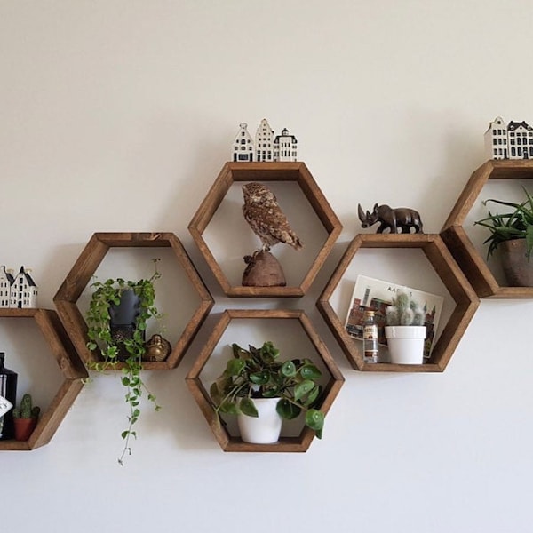 Large Hexagon shelf, box shelf, honeycomb shelf, honeycomb shelves, floating shelves, LoveLifeWood, quirky decor, rustic decor, wood shelf