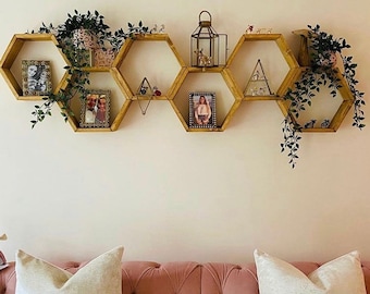 Grande étagère hexagonale, étagère succulente, étagère en nid d'abeille, étagères en nid d'abeille, étagère hexagonale flottante, art mural en bois