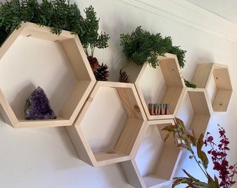 Large Hexagon shelf, hexagon shelves, honeycomb shelf, honeycomb shelves, floating hexagon shelf, floating honeycomb shelves, boho, hexagon