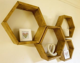 Hexagon shelf set, 4 hexagons, rustic shelves, honeycomb shelves
