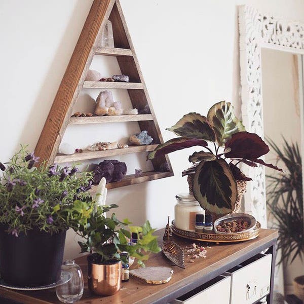 Large display shelf for crystals and essential oils