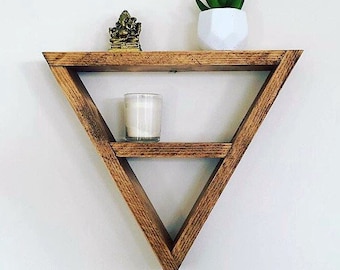 Mini Triangle shelf, display shelf crystals, gems, jewellery, wood pyramid geometric